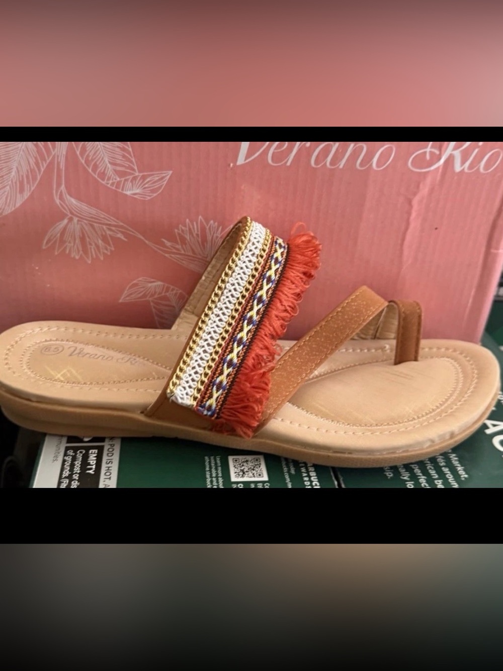 Verano Rio Women’s Brown Geometric Fringed Sandals Size 6.5 M US